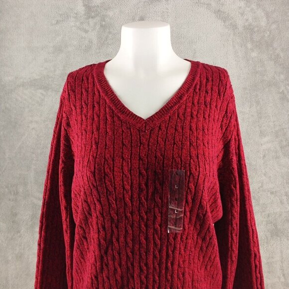 NWT KAREN SCOTT Christmas Sweater LARGE(12-14) Red Cable Knit V-neck Cotton 100% - Picture 2 of 12